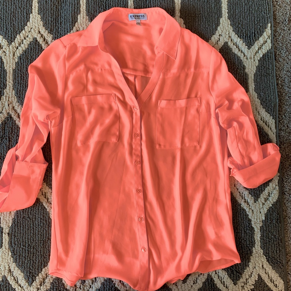 Express Salmon Button Down Blouse